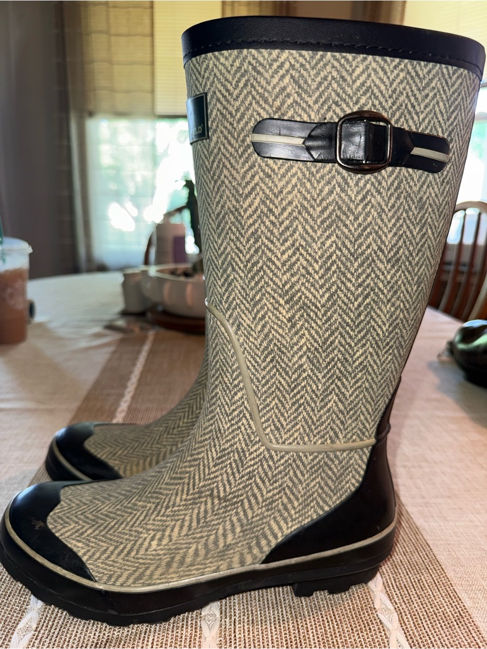 Herringbone Waterproof Rain Boots in Neutral Gray - Classic Winter Style